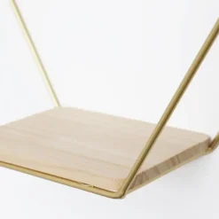 IVOL Set van 3 zeshoekige metalen wandrekjes met houten plankje - Goud Discount