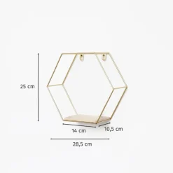 IVOL Set van 3 zeshoekige metalen wandrekjes met houten plankje - Goud Discount