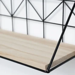 IVOL Set van 2 zwarte metalen wandrekjes met houten plankje - 30 en 45 cm Clearance