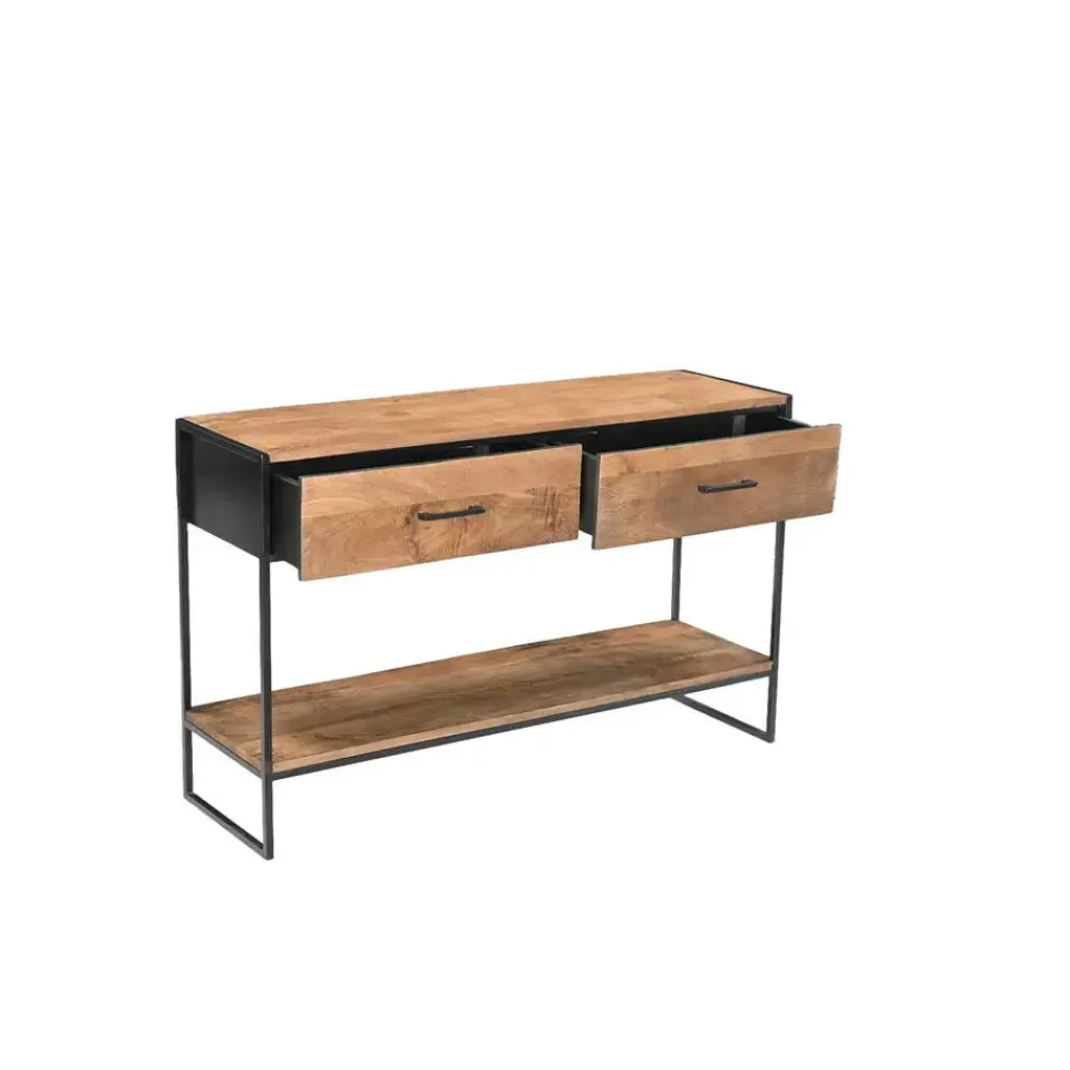 Livingfurn Sidetable Naturel Mangohout - Metaal - 120x35x75cm - Elin Online