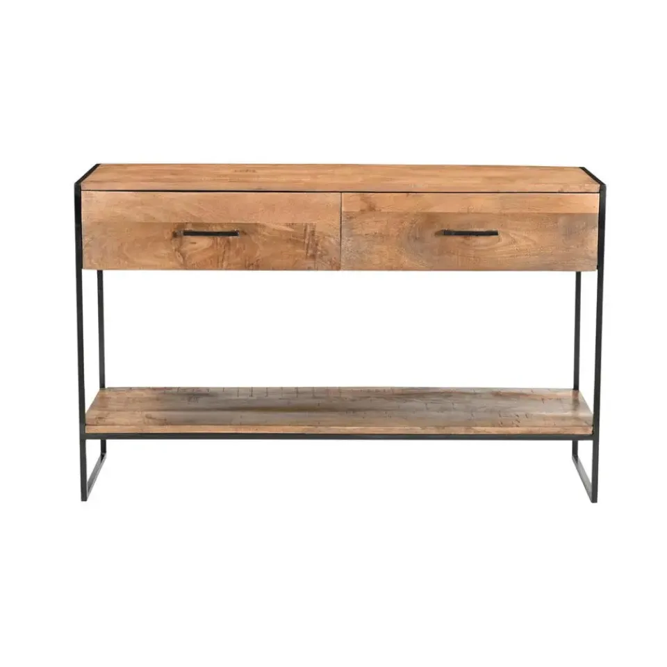 Livingfurn Sidetable Naturel Mangohout - Metaal - 120x35x75cm - Elin Online