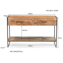 Livingfurn Sidetable Naturel Mangohout - Metaal - 120x35x75cm - Elin Online