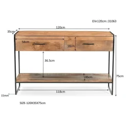 Livingfurn Sidetable Naturel Mangohout - Metaal - 120x35x75cm - Elin Online