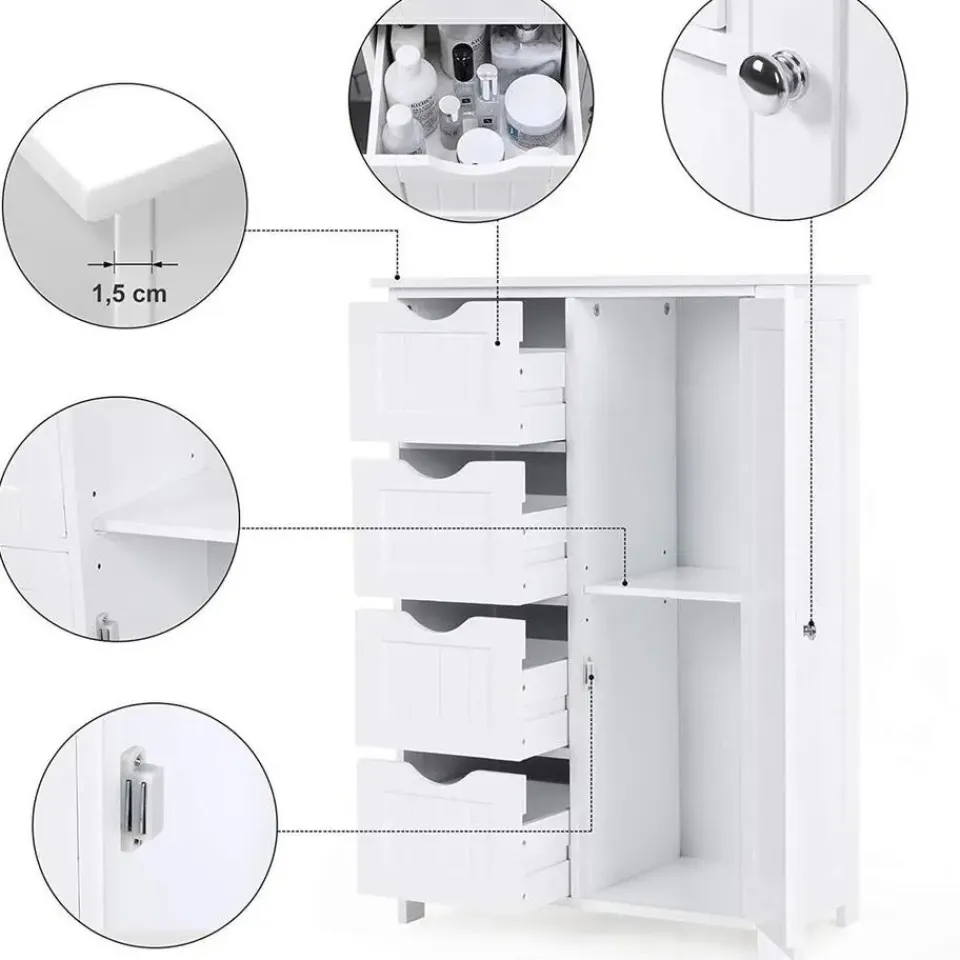 Songmics - Kast met 4 lades en deur - MDF - Wit Sale