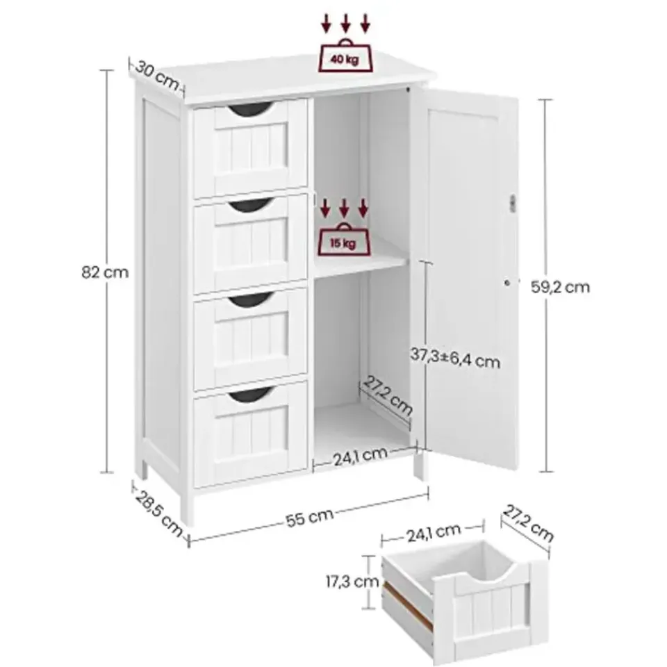 Songmics - Kast met 4 lades en deur - MDF - Wit Sale