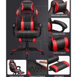 Songmics Ergonomische bureaustoel Zwart/Rood - 150 kg Online