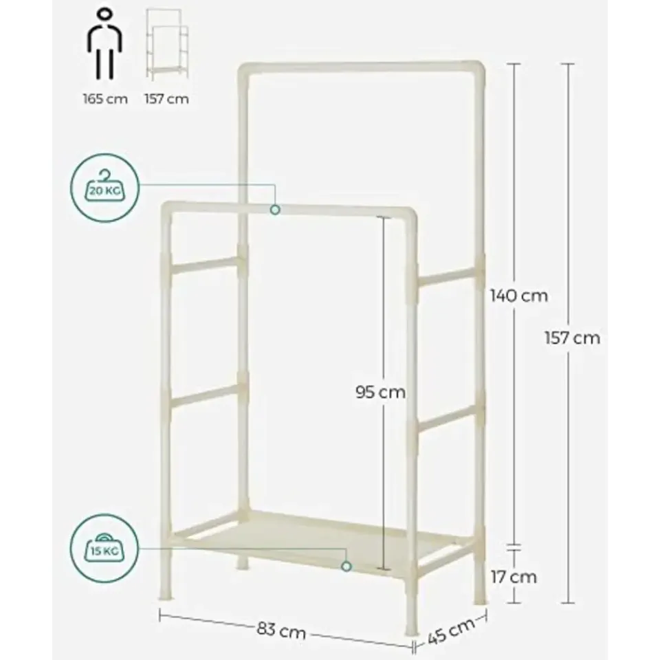 Songmics Kledingrek - 88x44x154cm - ijzer/stof/kunststof Best