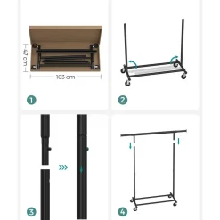 Songmics Kledingrek Astrid - 132 x 45,5 x 160 cm - Zwart Sale