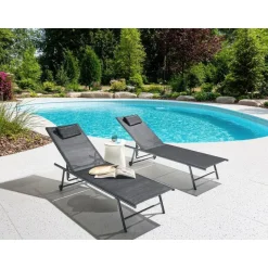 Leen Bakker SORONI - Ligstoel set van 2 - Grijs/Zwart - Staal Sale