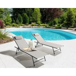 Leen Bakker SORONI - Ligstoel set van 2 - Grijs/Lichtgrijs - Staal Online