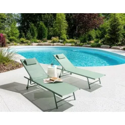 Leen Bakker SORONI - Ligstoel set van 2 - Groen/Lichtgroen - Staal Discount