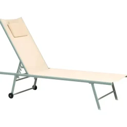 Leen Bakker SORONI - Ligstoel set van 2 - Groen/Beige - Staal Discount