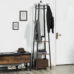 Merkloos Staande kapstok - industriële look - 8 haken - 45x181x45 cm - vintage bruin Online