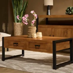 StarFurn - Salontafel Boaz met 2 lades - 120 cm - naturel Outlet