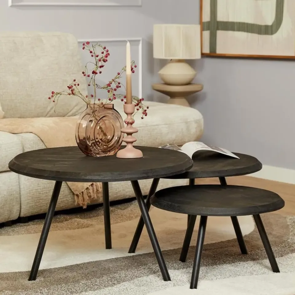 StarFurn - Salontafel Ohio Ø70 cm set van 3 - zwart Sale