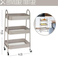 Storage Solutions Keukentrolley - beige - metaal - 79x44x32 cm Clearance