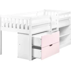 Beliani SUSVILLE - Kinderbed - Wit/Roze - 90 x 200 cm - Rubberhout Best