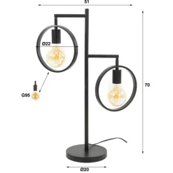 Dimehouse Tafellamp Hennes ring 2-lichts - 51x50x70 cm - Metaal - Grijs Sale