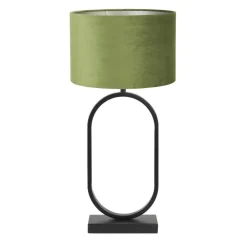 Light & Living Tafellamp Jamiri/Velours - Zwart/Olijfgroen - Ø30x67cm Discount