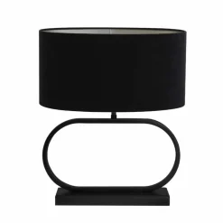 Light & Living Tafellamp Jamiro/Velours Ovaal - Zwart/Zwart - Ø17,5x48,5cm Outlet