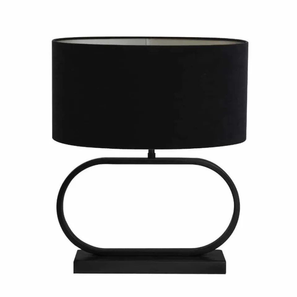 Light & Living Tafellamp Jamiro/Velours Ovaal - Zwart/Zwart - Ø17,5x48,5cm Outlet