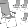 tectake 4 aluminium tuinstoel inklapbaar met hoofdsteun, Grijs Discount