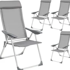 tectake 4 aluminium tuinstoel inklapbaar met hoofdsteun, Grijs Discount