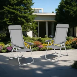 tectake 4 aluminium tuinstoel inklapbaar met hoofdsteun, Grijs Discount