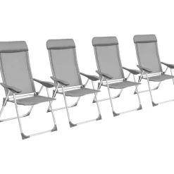 tectake 4 aluminium tuinstoel inklapbaar met hoofdsteun, Grijs Discount