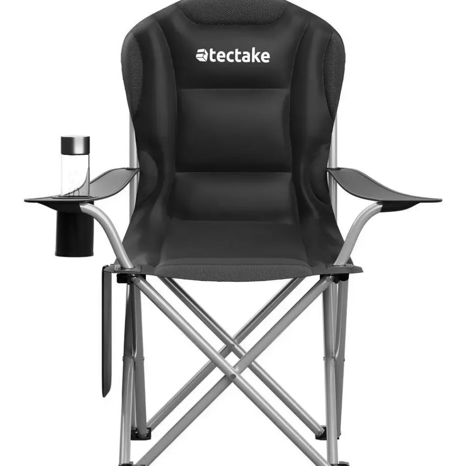 tectake - Gestoffeerde campingstoel MTX, opvouwbaar, met bekerhouder, Zwart