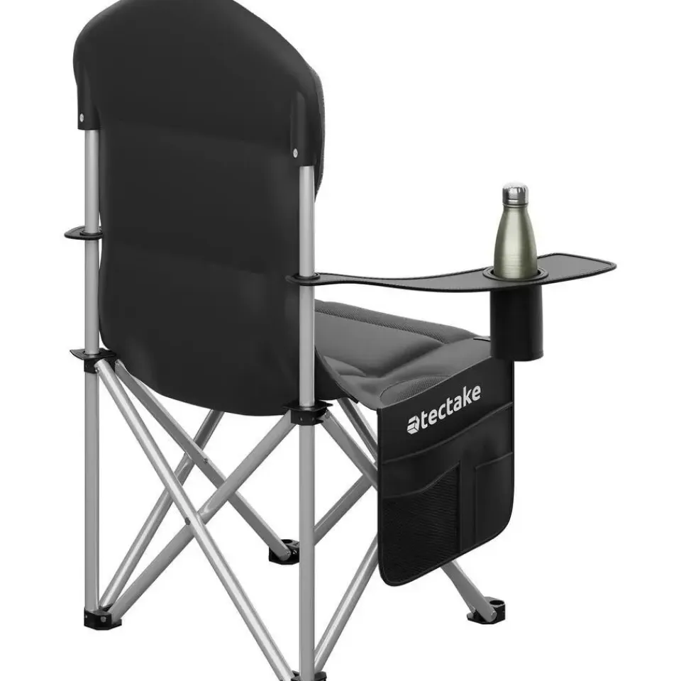 tectake - Gestoffeerde campingstoel MTX, opvouwbaar, met bekerhouder, Zwart