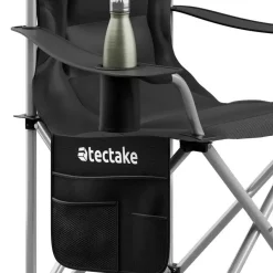 tectake - Gestoffeerde campingstoel MTX, opvouwbaar, met bekerhouder, Zwart