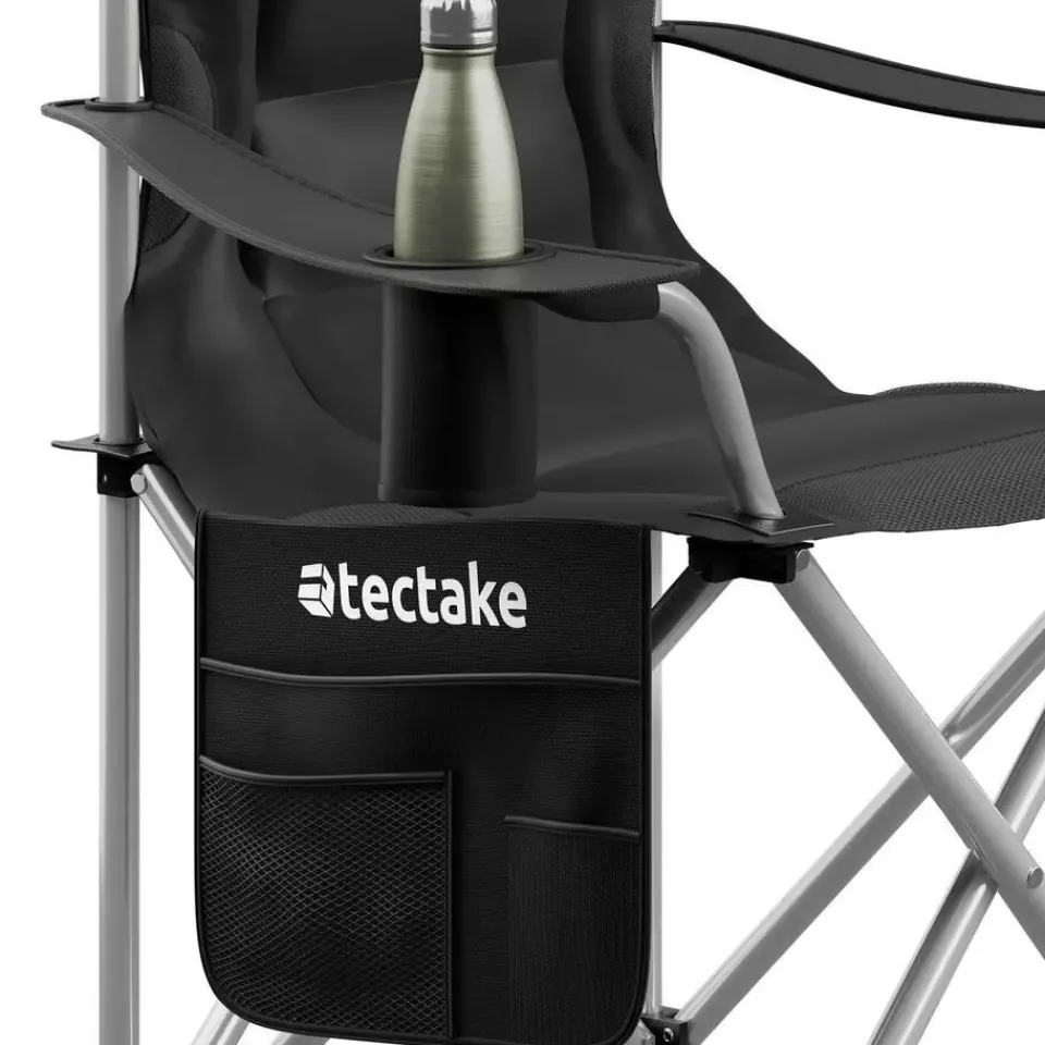 tectake - Gestoffeerde campingstoel MTX, opvouwbaar, met bekerhouder, Zwart