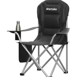 tectake - Gestoffeerde campingstoel MTX, opvouwbaar, met bekerhouder, Zwart