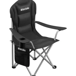 tectake - Gestoffeerde campingstoel MTX, opvouwbaar, met bekerhouder, Zwart