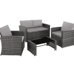 tectake - loungeset Lucca - 1 bank/2 stoelen/1 tafel - grijs Outlet