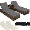 tectake 2 wicker ligbedden met aluminium frame en tafel, inclusief beschermhoes Outlet