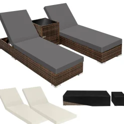 tectake 2 wicker ligbedden met aluminium frame en tafel, inclusief beschermhoes Outlet