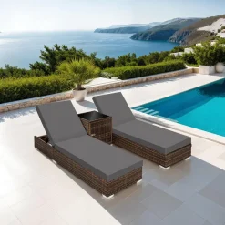 tectake 2 wicker ligbedden met aluminium frame en tafel, inclusief beschermhoes Outlet