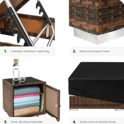 tectake 2 wicker ligbedden met aluminium frame en tafel, inclusief beschermhoes Outlet