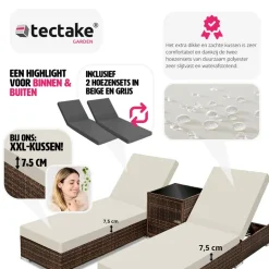 tectake 2 wicker ligbedden met aluminium frame en tafel, inclusief beschermhoes Outlet
