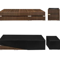 tectake 2 wicker ligbedden met aluminium frame en tafel, inclusief beschermhoes Outlet