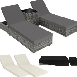 tectake 2 wicker ligbedden met aluminium frame en tafel, inclusief beschermhoes Clearance