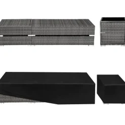 tectake 2 wicker ligbedden met aluminium frame en tafel, inclusief beschermhoes Clearance