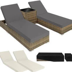 tectake 2 wicker ligbedden met aluminium frame en tafel, inclusief beschermhoes Clearance