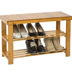 tectake Bamboe schoenenbank met 2 niveaus en bank 70x28x45,5cm, Bruin Best