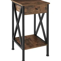 tectake Bijzettafel Dayton 35x35x70,5cm, Industrieel Hout Donker, Rustiek Clearance