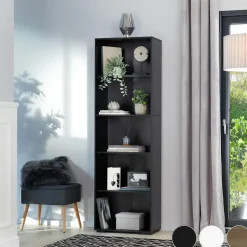 tectake Boekenrek Lexi 5 vakken 60x30x190cm, Zwart Clearance