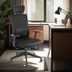 tectake Bureaustoel Phoibe ergonomisch met verstelbare hoofdsteun, Zwart Best