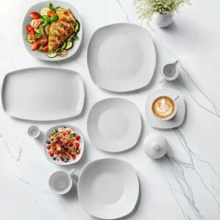 tectake Combi servies Salerno, porselein, voor 12 personen, 100-delig, Wit